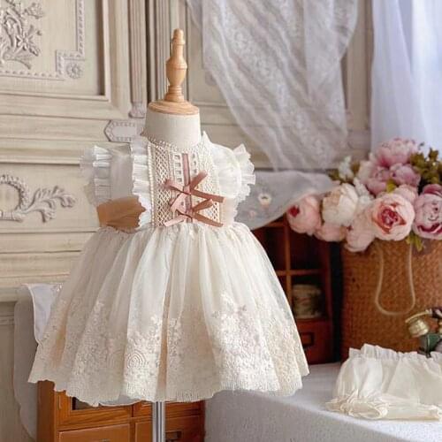 2PCS Summer Lolita Spanish Vintag Princess Sleeveless Bow Ball Gown Dress For Cute Baby Girls Birthday Gife Party Turkey Easter