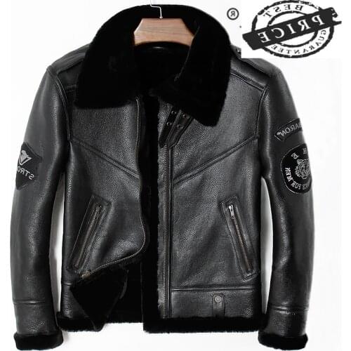 Leather Streetwear Genuine Jacket Men Jaqueta De Couro 2021 Real Sheep Shearling Coat Thick Warm Wool Liner Outerwear a01