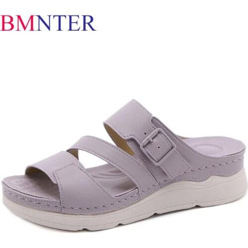 BMNTER 2021 Summer Shoes Women Slippers Summer Holiday Ladies Wedges Shoes Soft Comfortable Woman Beach Slippers Plus Size 41
