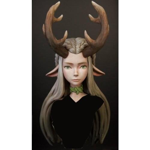 10CM Scale Models Miniature Resin Fantasy Antlers Girls Figure Unpainted GK Model Kit Handmade DIY