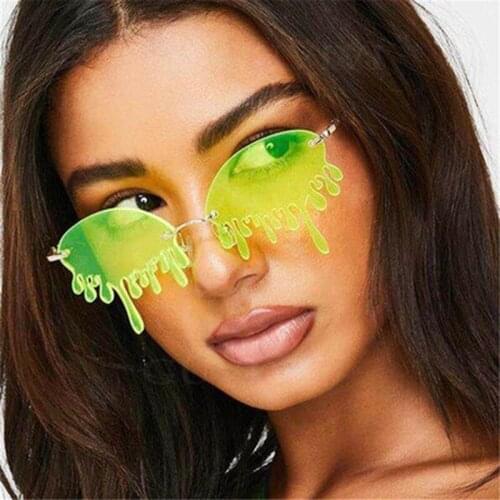 Fashion Rimless Sunglasses Women 2020 Vintage Unique Tears Shape Steampunk Sunglasses Female Gafas Shades UV400 Oculos Feminino