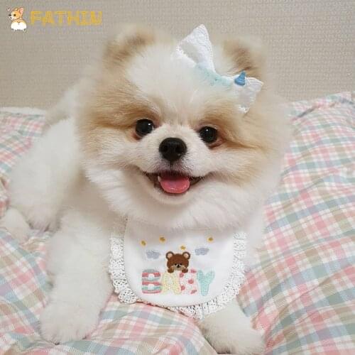 FATHIN Dog Collars Bib Korean Ins Style Cute Baby Bear Embroidered Dog Cat Bib Cotton Pet Bib