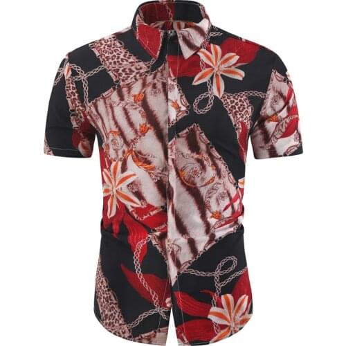 Mens Printed Shirt Short Sleeve Youth Beach Shirt