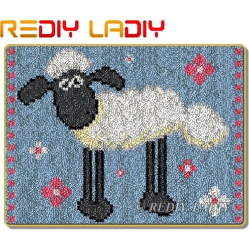 Latch Hook Rug Kits Crocheting Carpet Rug Sheep & Flowers Acrylic Yarn Pre-Printed Canvas Cushion Mat DIY Crochet Tapestry Craft