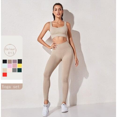 New Sports Set Woman 2 Pieces Seamless Fitness Suit Jogging High Waist Yoga Set Gym Bra Long Sleeve Top Leggings Workout Set