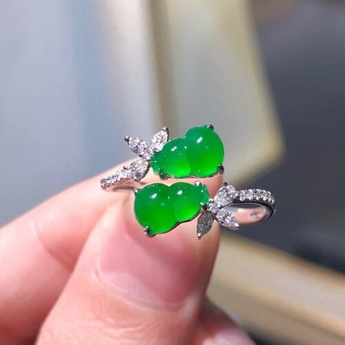 Original new silver inlaid natural chalcedony gourd opening adjustable ring elegant charm creative retro jewelry