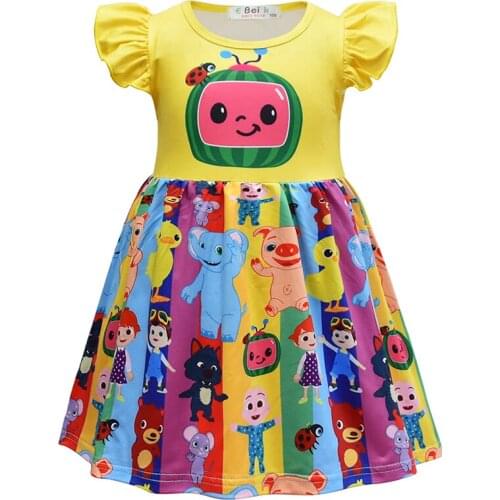 CocoMelon Girls Princess Dresses Cartoon Polyester Dress Fly Sleeve Skirt Clothes Fashion Gifts For Children