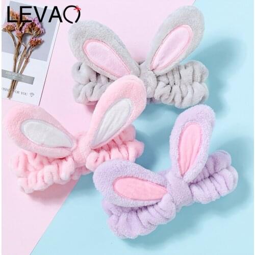 Levao Fashion Flannel Soft Bow Rabbit Ears Headband for Women Girls Turban Hairbands Makeup Wash Face Hair Band Hair Accessories
