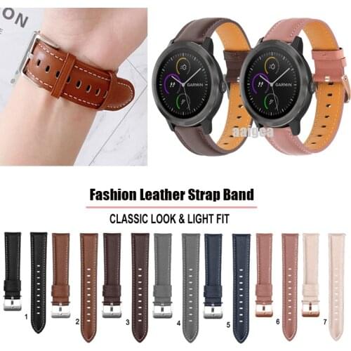 20mm 22mm Fashion Leather Watch Band Strap for Garmin Vivoactive 3 Music for Venu Sq Replacement Wrist strap Elegant Bracele
