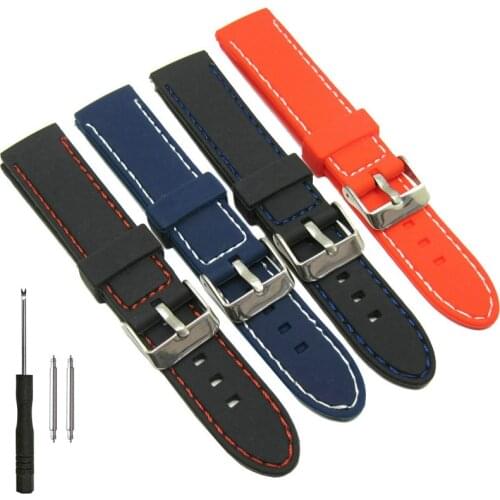 20mm Stitching Silicone Rubber Watch Band Stitched Strap for Fashion Casual Watches Multi Colors Black White Blue Red Orange