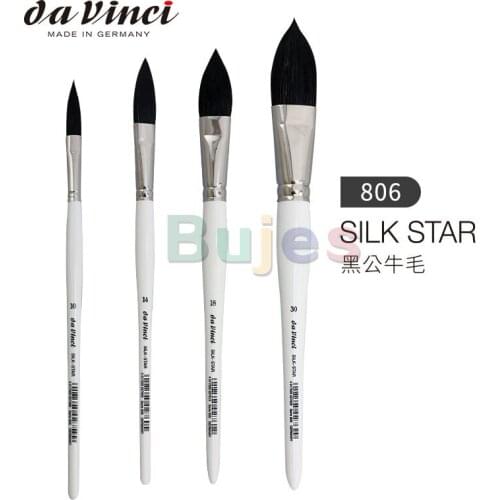 Da Vinci Graphic Design Series 806 Silk Star Cats Tongue Wash Brush, Onion-Shaped Tip Black Ox Hair with White Handle, 10 14 18