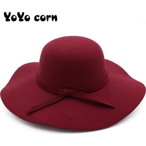 Church cap winter Hats For Women Bucket caps Soft Vintage Wide Brim Wool Felt Bowler Fedora Hat Floppy Cloche Womens Large Hat