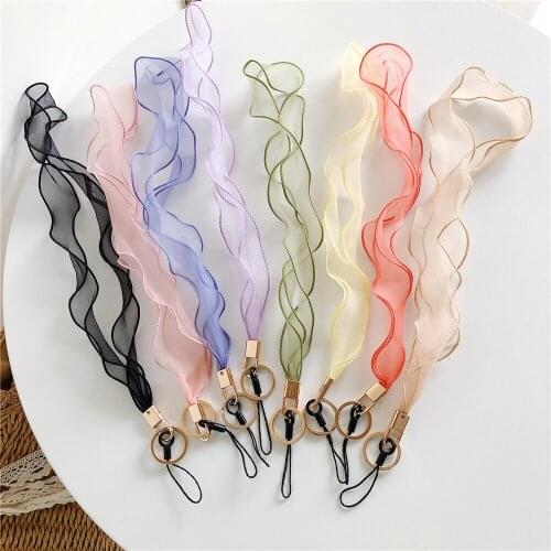 Pure Colour Lace Straps Charm Cords DIY Rope Cell Phone Long Hanging neck Lanyard Keychain Cute for Keys Phone Strap Pendant