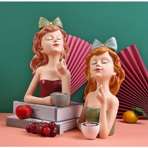 Nordic Statue Resin Sculpture Girl Modern Home Decoration Accessories Living Room Home Decor Tabletop Figurines