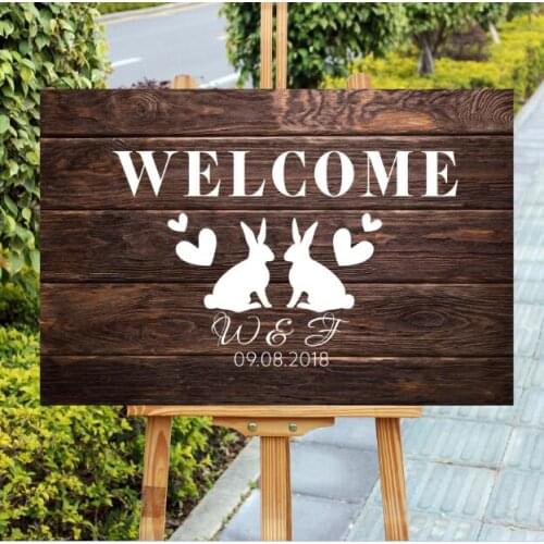 Fairytale Theme Rabbit Wedding Welcome Sign,Personalized Monogram Initials Date Wooden Welcome Wedding Ceremony Party Sign