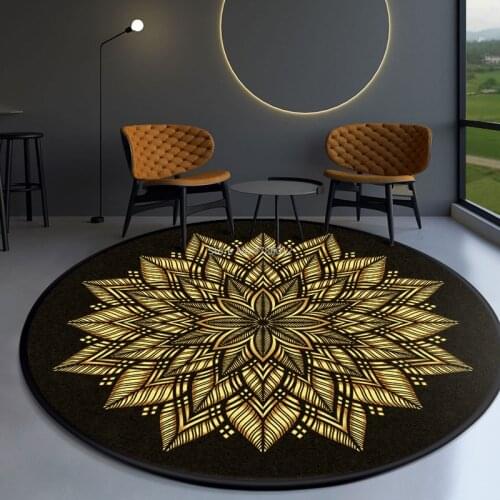 Modern Ethnic Baroque European Style Mandala Carpet Coffee Table Bedroom Round Floor Mats Gilt Gold Diamond Velvet