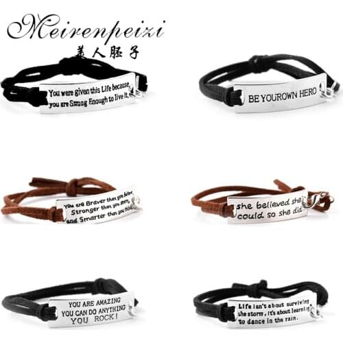 Inspirational Messages Bracelet Leather Bracelet Positive Motivational Jewelry Best Friend Gift Hand Stamp Cuffs Bracelets