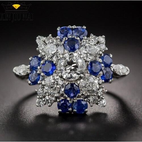Vintage Fashion Flower Ring with Zircon Luxury Shiny Rhinestone Zircon Wedding Engagement Rings for Women Jewelry sapphire ring