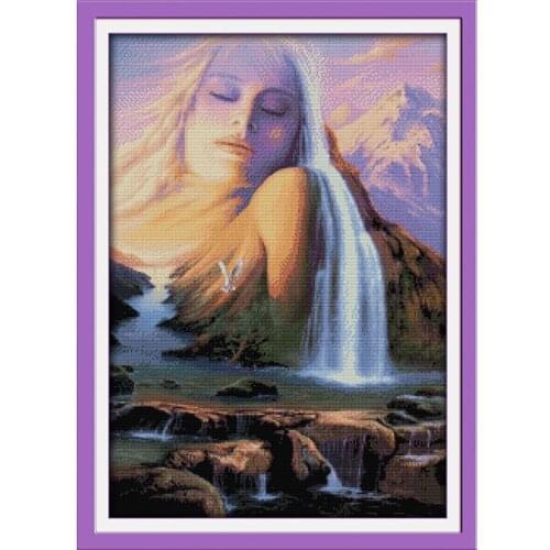 Women and Nature Embroidery Kits 14CT Cross Stitch Sets 11CT White Canvas Pre-Printed Pattern Sewing Handicrafts Home Decoration