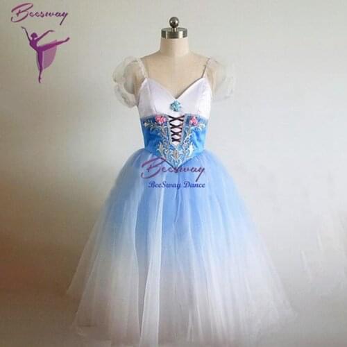 Women Blue Professional ballet Romantic Tutu dress Professional Ballet Long Tutus skirt Ballerina Soft Tulle Long skirt for girl