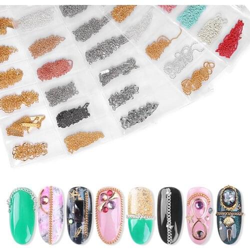 1 Pack Mixed 3D Nail Art Decoration Rose Gold Metal Chain Beads Line Multi-size Snake Bone DIY Manicure Nail Art Decoration