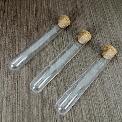 20pcs 16x100mm Clear Plastic Test Tubes With Corks and Scale,Party Candy Bottle with Round Bottom Wedding Gift Vial