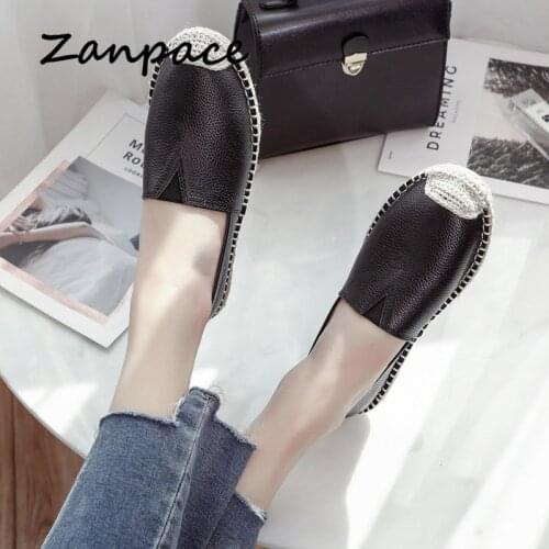 2020 Leather Loafers Women Spring Flat Shoes Beef Tendon Bottom Slip on Shallow Fisherman Shoes Hemp Leisure Loafers Flats