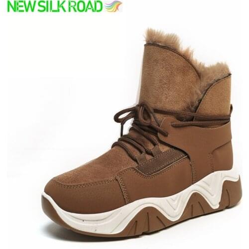 2021 New Women New Winter Snow Ankle Boots Warm Flat Platform Nubuck Lace-Up Ladies Womens Shoes Flock Rabbit Fur Suede Booties