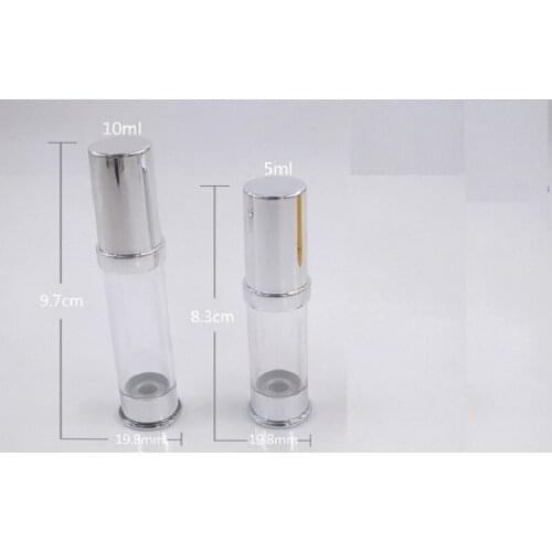 5ML 10ML Empty Emulsion Airless Bottle Gold Silver Plastic Refillable Cosmetic Container Top Grade Sample Essence Airless Bottle
