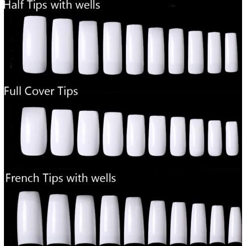 500pcs White Color French False Nails Full Cover Half Fake Nails UV Gel Nails Art Tips Flat Shape Manicure Tools