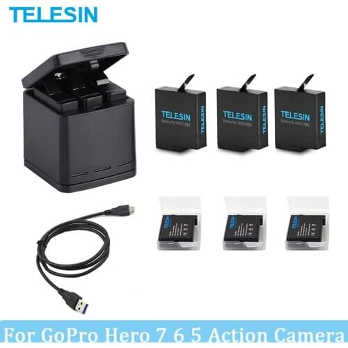 1220mAh Battery withThree Ports USB Charger for GoPro Hero 6 5 7 Black Camera Go Pro (2018) Action Camera Charging Accessories