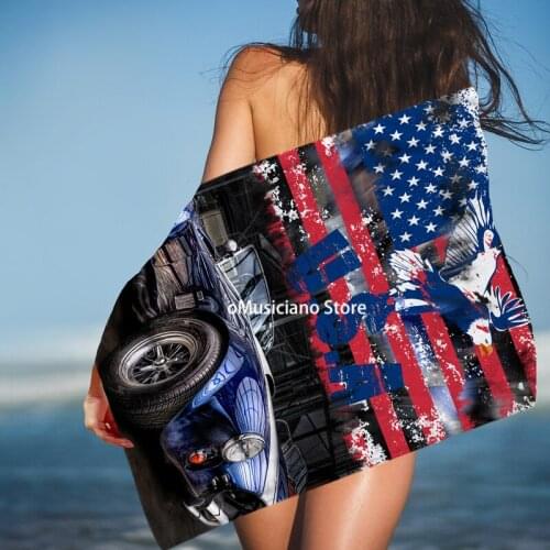 OMusiciano Retro car bath towel microfiber towel vibrant full color printing towel best summer gift Highway beach towel