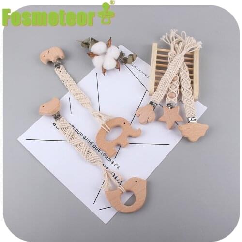 Fosmeteor Baby Pacifier Clip Chain New Nipple Holder Soft Beech Wooden Toddler Infant Pacifiers Clips Soother Leashes Teether