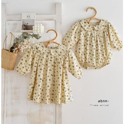 Baby Girls Clothes Floral New Fashion Long Sleeve Bodysuit Spring Autumn Lovely Peter Pan Collar Dress Jumpsuit Cotton Overalls