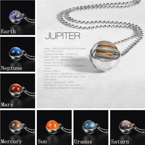 Globe Double Sided Necklace Solar System Planet Venus Mercury Mars Saturn Uranus Neptune Earth Sun Pendant Dome Glass Necklaces