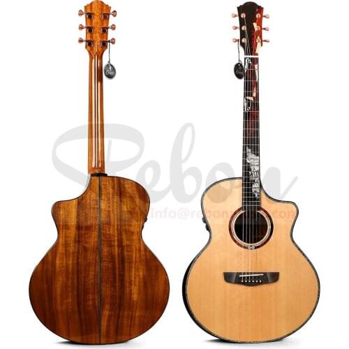 Weifang Rebon 41 Inch All solid Spruce&Koa Acoustic Electric Guitar with Armrest