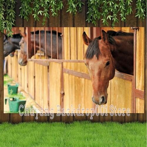 Wooden Horse Stable Scenic Photography Background Farm Racecourse Riding Enthusiast Birthday Party Portrait Backdrops For Studio