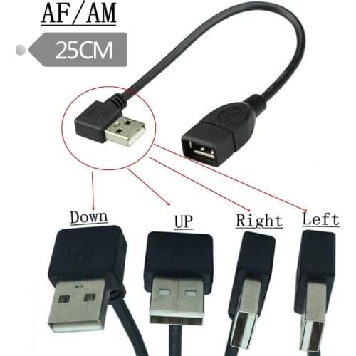 USB A female to USB A male 90 degree angle adapter cable FM-0.25 m