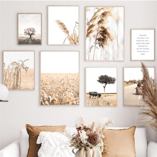 Tree Car Man Wheat Field Reed Natural Wall Art Canvas Painting Nordic Posters And Prints Wall Pictures For Living Room Decor