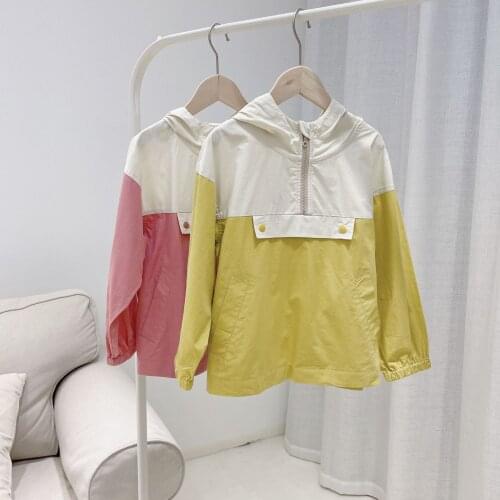 Boys and Girls 100% Cotton Color Block Hooded Jacket Casual kids Long Sleeve Pullover baby Comfortable top