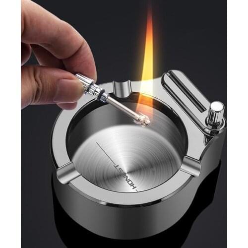 Metal Ashtray Ten Thousand Match Lighter Windproof Kerosene Flint Fire Starter Lighter Desk Decorations Gadgets Cigar Ashtray