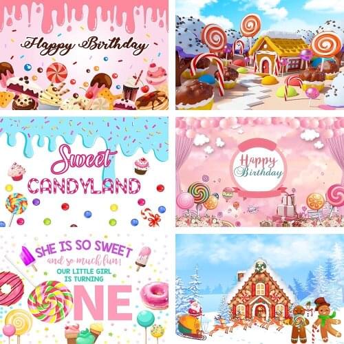 Sweet Candyland Cake Smash Backdrops 1st Happy Birthday Party Ice Cream Baby Photography Background Photo Studio Decor Photozone