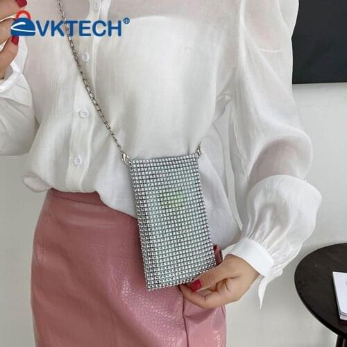 Fashion Women Rhinestone Solid Color Crossbody Shoulder Messenger Bag Casual Ladies Chain Mini Handbags Purse Phone Bags