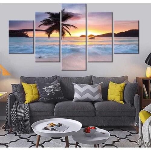 Modular Canvas Painting HD Prints 5 Panel Canvas Art Beach sea view Poster Wall Pictures Home Decor