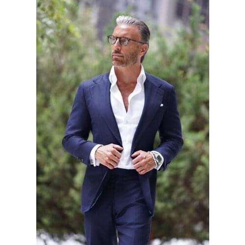 New Arrival Slim Fit Man Suit Nery Blue Notch Lapel Business Casual Tuxedo 2 Piece(Jacket+Pant)Custom Made Wedding For Man Suit