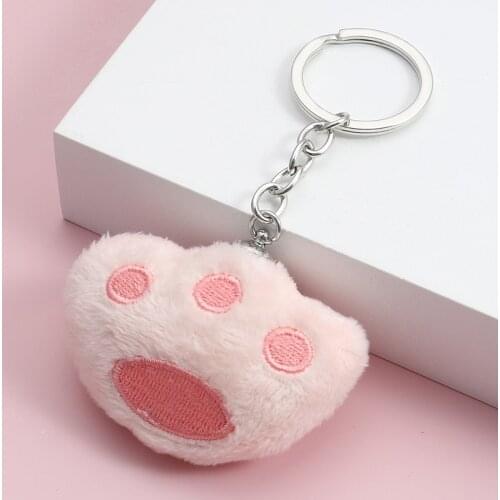 Stuffed Plush Cat Paw Prints Keychain Cute Key Ring Pink Cat Claw Key Chains For Women Girls Delicate Friendship Birthday Gifts
