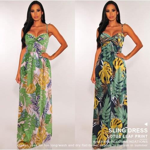 2021 Summer New Womens Dress Fashion Halter Dress Four Sides Elastic Print Woven Slim Beach Vacation Style