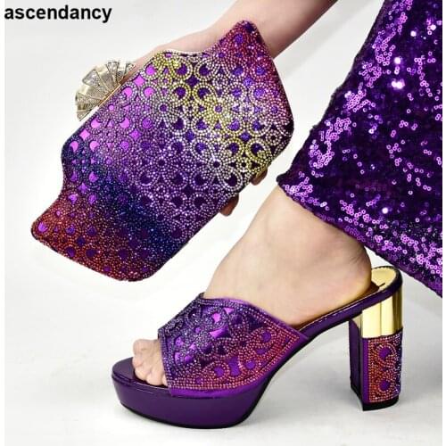 New Arrival Women Italian African Party Pumps Shoes and Bag Set Decorated with Rhinestone Women Party Shoes and Bag Set In Italy