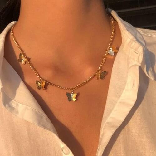 Gold Butterfly Heart Choker Necklace for Women Girls Chain Statement Collar Female Chocker Necklace on Neck Jewelry Best Gift