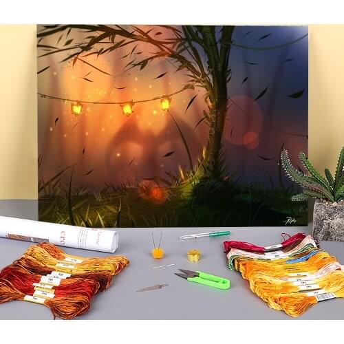 Scenery Secret In The Forest Pre-Printed 11CT Cross Stitch Complete Kit DIY Embroidery DMC Threads Knitting Hobby Mulina